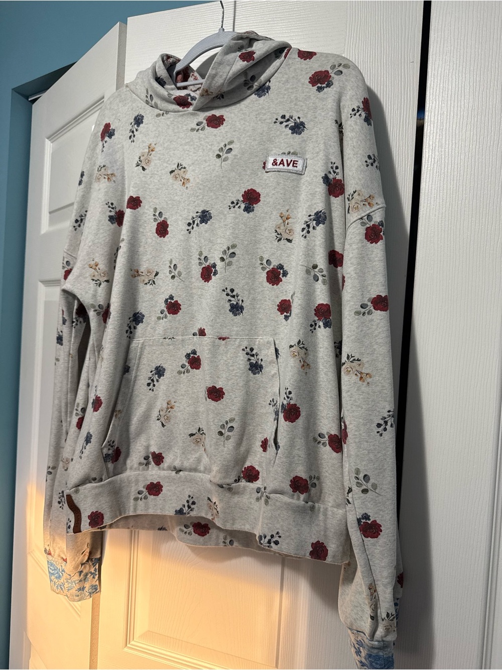 Floral hoodie with Red and Blue Accents